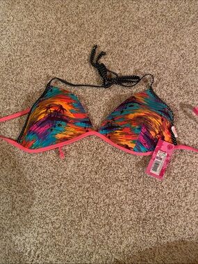 Multicolor Palm-Print Halter Bikini Top - Women Swim